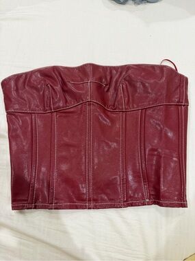 Strapless Faux Leather Bustier Top in Burgundy